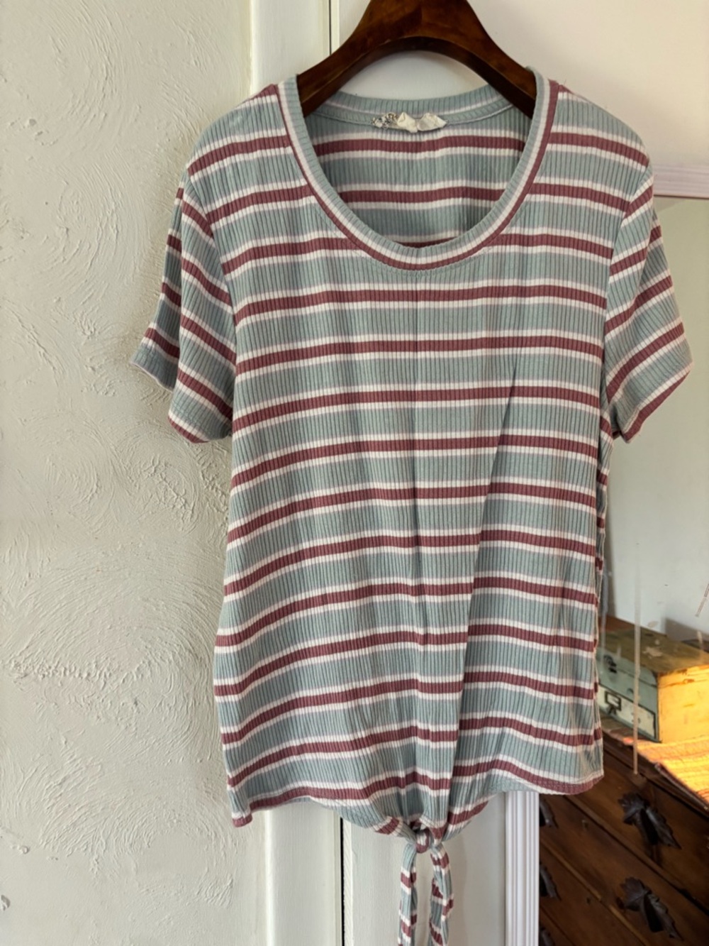 Pink Republic Striped Tie-Hem Short Sleeve